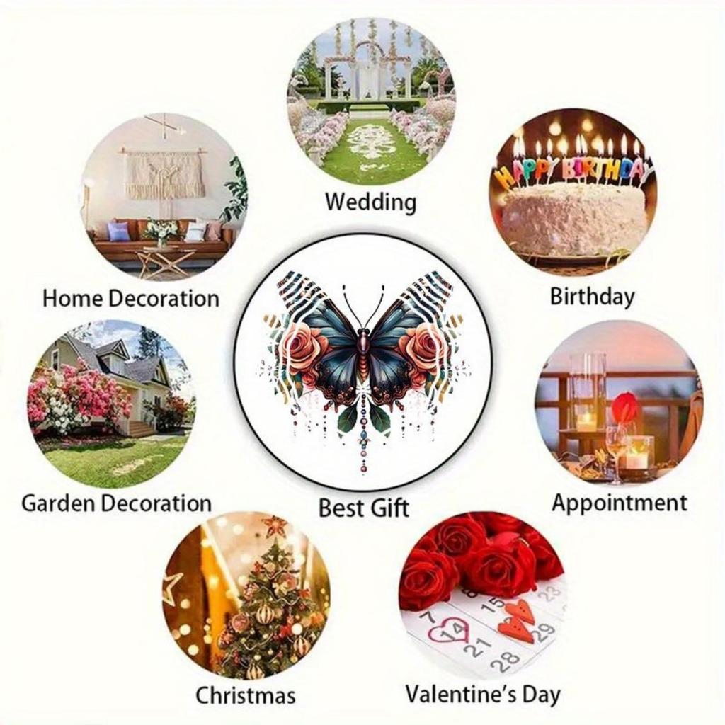 1pc Rose Butterfly 3D Wind Spinner Outdoor Decor for Garden Yard Art Universal Holiday Decoration with 360 Rotating Hook for Thanksgiving