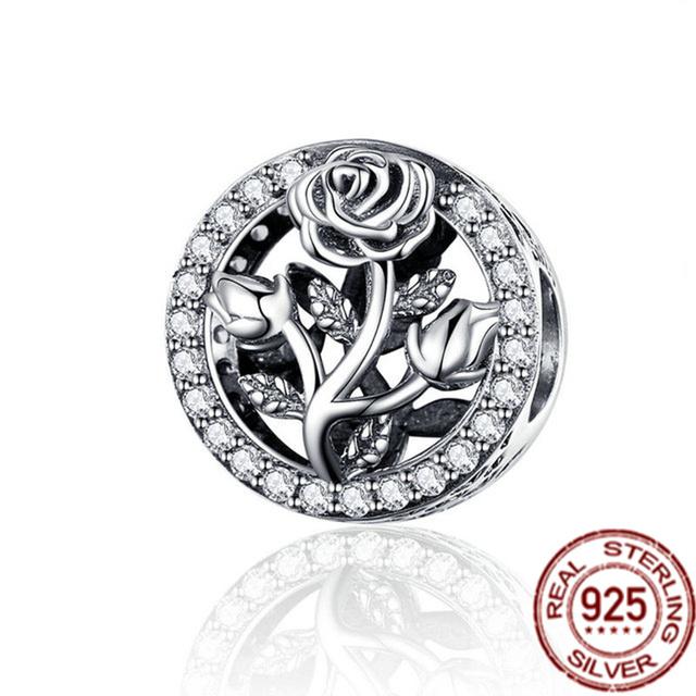 DIY Sparkling Family Tree Rose Flowers Car Heart Charm 925 Sterling Silver Beads Fit Original Fasion Bracelet Fine Jewelry Gift