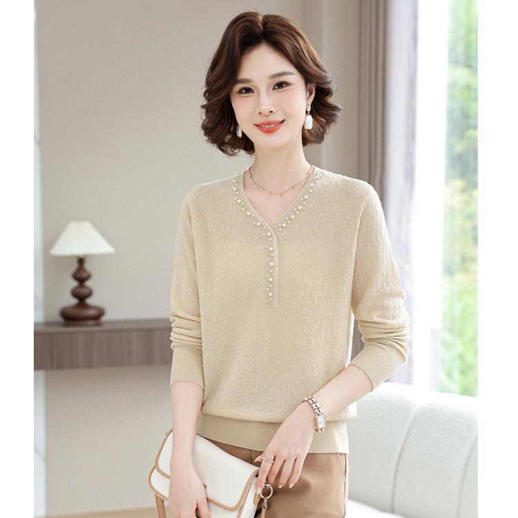 Mamas modische Basis Oberteile Mittelalte Damen Frühjahrskleidung Neuer Pullover Mittelalte und Ältere Frühling und Herbst Strickshirt