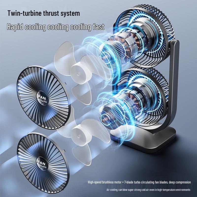 Dual-Head USB Fan: Portable 360° Rotating Desk Fan for Dorms and Outdoors