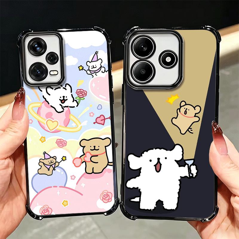 Kawaii Line Puppy Cute Soft Phone Case For Xiaomi Redmi Note 14 15 Pro Plus 13 12 11S 11T 5G 10 9S 9 Plating Anti-Fall Fundas