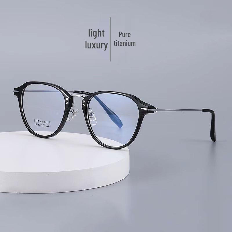 

Ultra-Light Pure Titanium Retro Glasses Frame in Black, Square/Round Shape, Influencer Style Black Gold C1