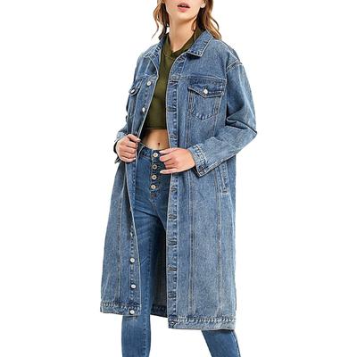 Damen Jeansjacke für Frühling und Herbst, lang, Vintage, schmale Passform, stylische Jeansjacke, lässige Streetwear-Outwear