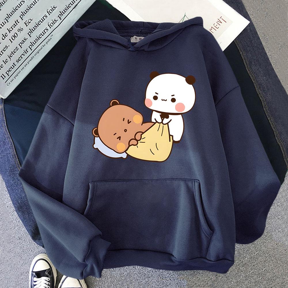 

Просыпайтесь, ленивый DuDu, пришло время шопинга, толстовки с капюшоном, милый принт медведя-панды Bubu, корейский стиль, топы, женская одежда, мужской пуловер 3XL