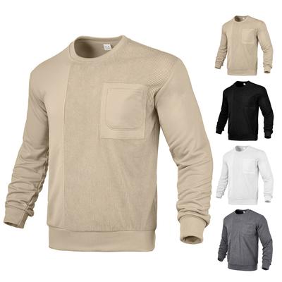 Men's Casual Solid-color Round-neck Sweatshirt With Corduroy And Striped Long-sleeved Sweatshirt