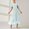 Women's Summer Floral Bohemian Dress Wrap V Neck Short Sleeves Ruffle A-Line Flowy Maxi Dress Summer Dresses For Women