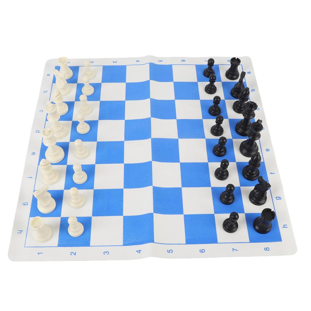 19,7 Zoll Schachspiel-Set Kunststoff 32 Schachfiguren Schachfiguren mit PU Blau Weiß Gitter Schachbrett und