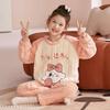 Girls Warm Coral Fleece Pajama Set Long Sleeve Cartoon Print Soft Home Wear Winter