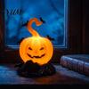 Mysterious Theme Party Supplies 2Pcs Halloween Pumpkin Night Light, Flameless LED Candle Lamp with Bat Battery Operated Lights Decor, Plastic Tabletop