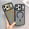 KEYSION Transparent Magnetic Lens Stand Case for MagSafe for iPhone 17 Pro Max Air TPU+PC Color Blocking Shockproof Phone Cover