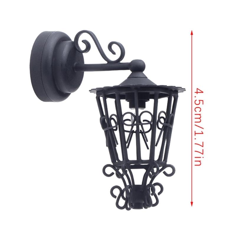 Puppenhäuser Ausgehöntes Wandleuchten für Miniatur im Maßstab 1:12 Schwarze Gartenwandlampe für realistische Puppenhäuser Raumdekoration