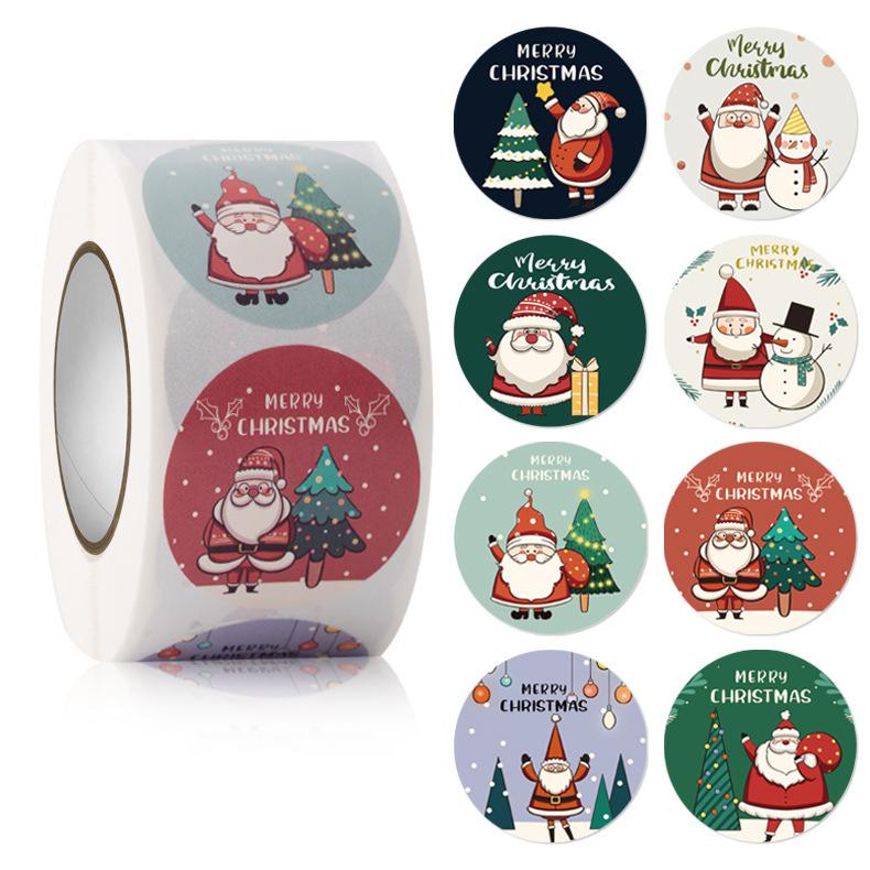 500pcs/roll 1.5inch Santa Claus Merry Christmas Stickers Gift Sealing Label Holiday Decor Baking Envelope Cute Stationery