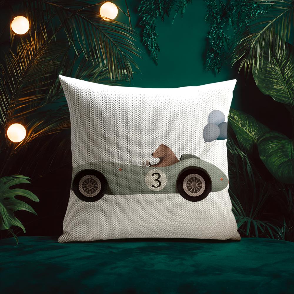 Cute Cartoon Animals Car Art Cushion Cover Silky elegant Comfort Sofa Bed Invisible zipper Beach pillowcase