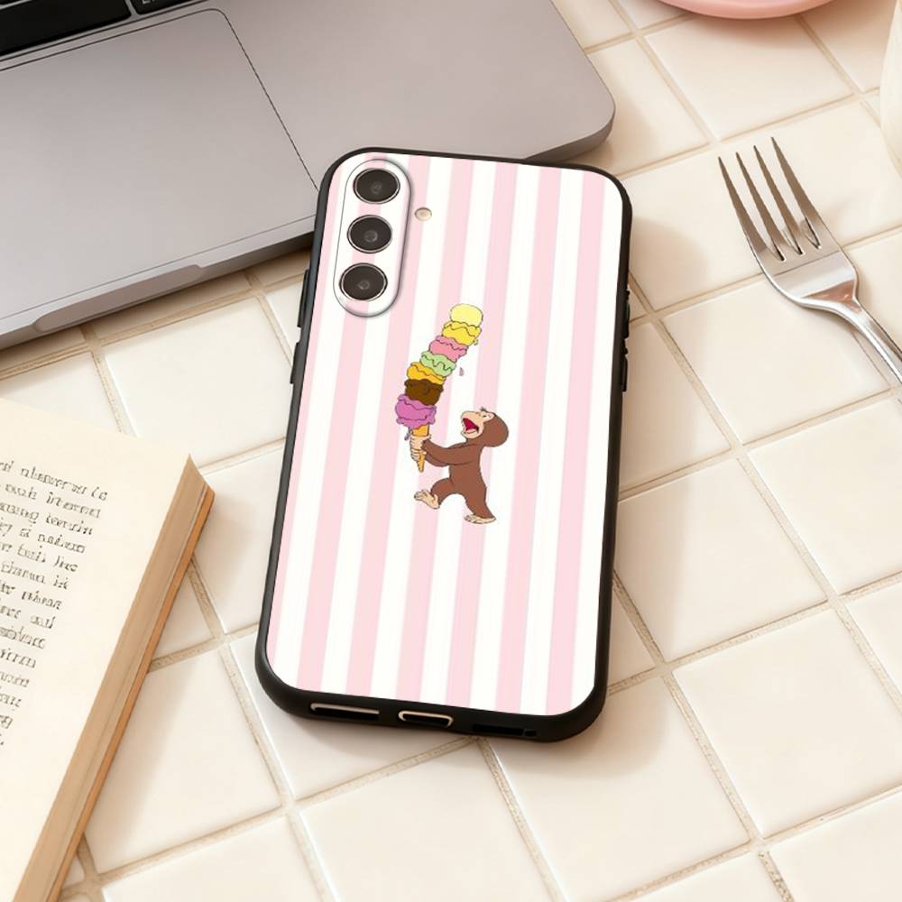 Curious G-George Monkey phone Case For Samsung Galaxy A73,A72,A71,A70,A53,A52,A51,Others Soft Black Shell Samsung a52