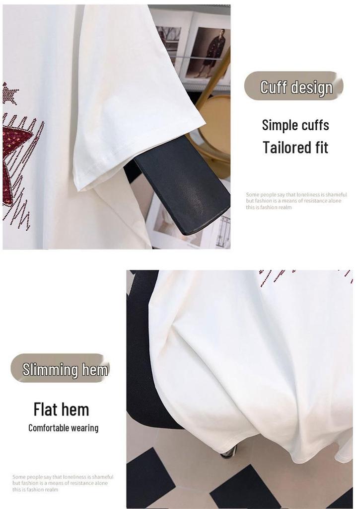 Plus Size Slimming Loose Mid-Length Round Neck Short-Sleeve T-Shirt for Women (Sizes 200-350 jin)
