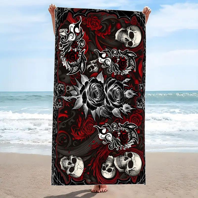 Gotischer Totenkopf Aufdruck Strandtuch, Großes Weiches Schnelltrocknendes Handtuch für Strand Camping Schwimmen