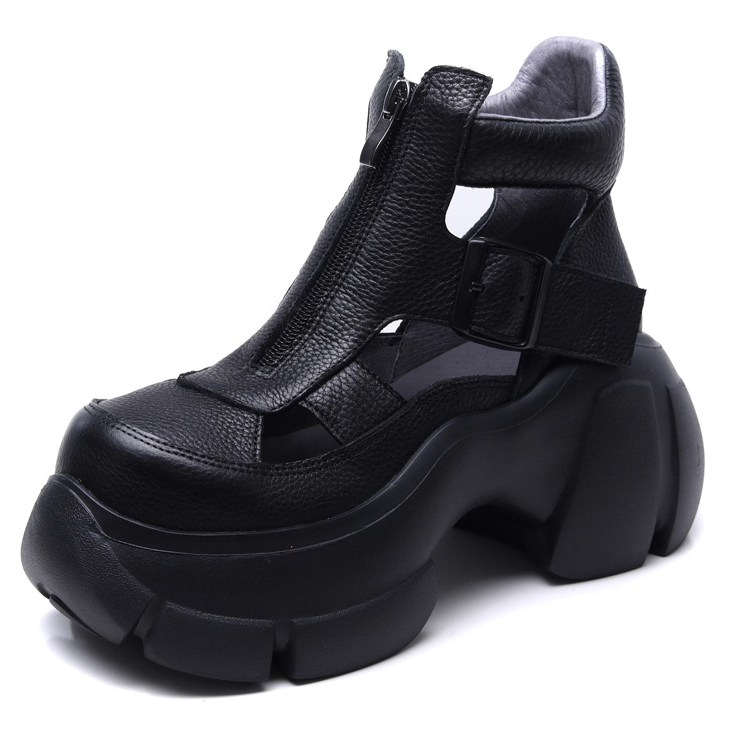 

Johnature Летние сапоги на платформе в стиле ретро, увеличивающие рост, из натуральной кожи, с круглым носком, на толстой подошве, женские сандалии 39 коричневый