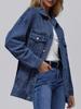 Womens Oversized Denim Jacket - Long Sleeve Button-Up Fashion Outerwear for Autumn