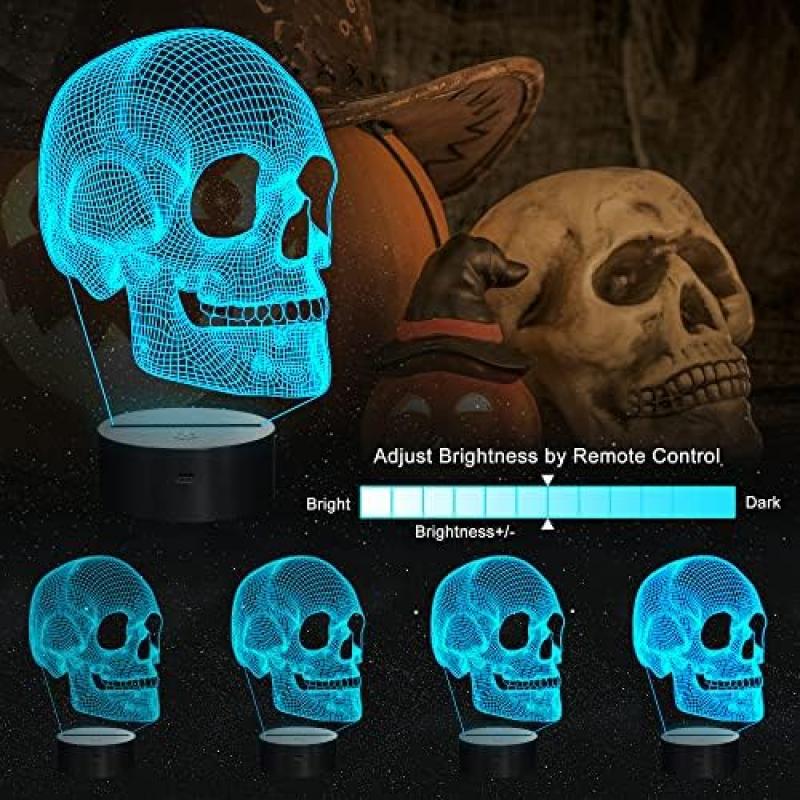 Ammonite 3D Skull Night Light for Kids, LED Table Lamp with 16 Color Changing Remote Control & Timer, Halloween Christmas Birthday Gift