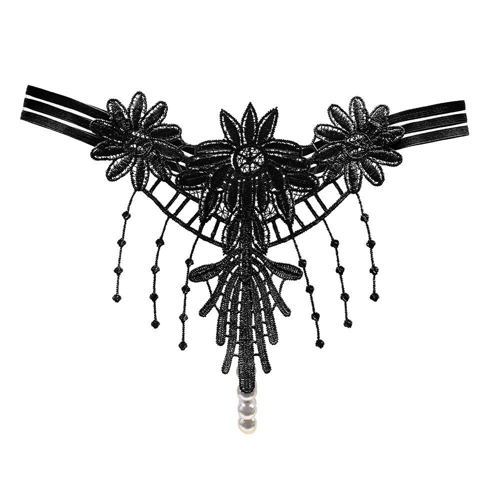 Sexy Women Underwear Panties Female Massage Pearl Lingerie G-stings Hollow Thong Young Girls Hot Embroidery Lace T-back Panties