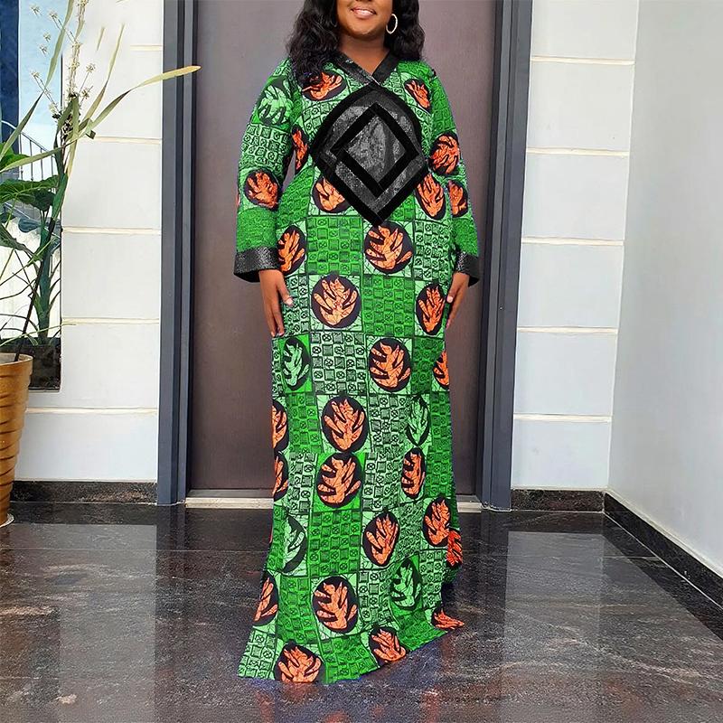 Plus Size Women Long Sleeve Casual Loose Long Dress Maxi Robes Kaftan