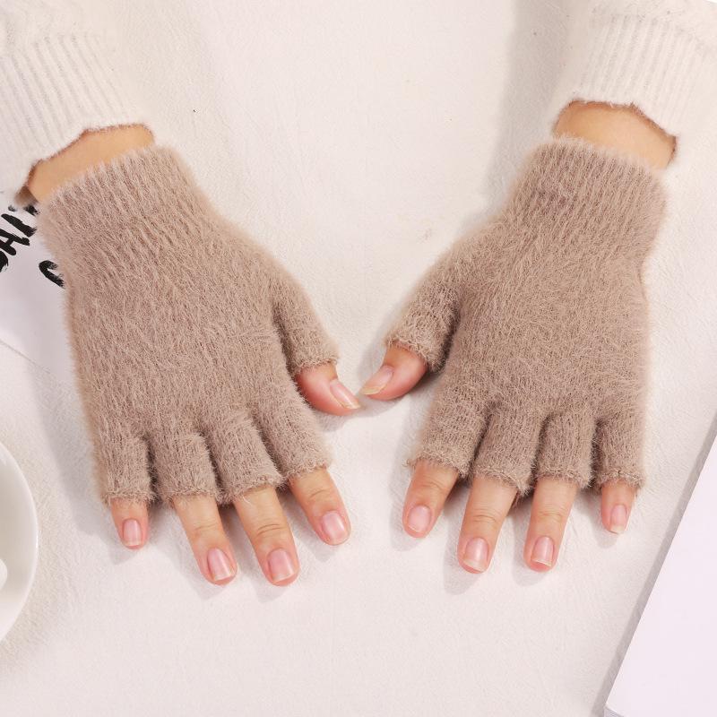 Thickened Flip-Top Faux Mink Plush Fingerless Nylon Gloves for Autumn/Winter - Cold-Proof and Outdoor Stylish for Students