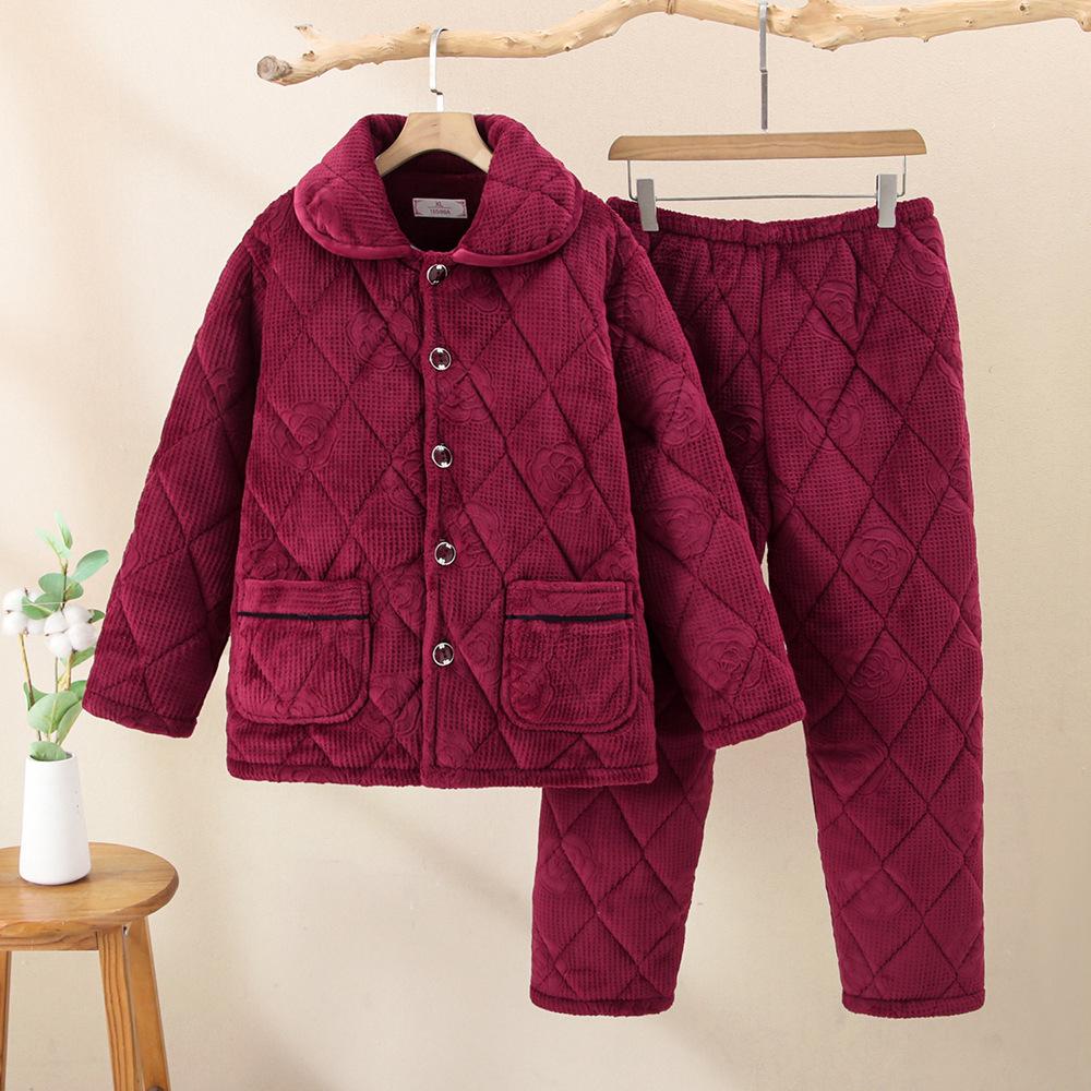 Women's Winter Pajamas Three-layer Thickened Padded Cotton To Keep Warm and Fleece Coral Fleece Padded Jacket