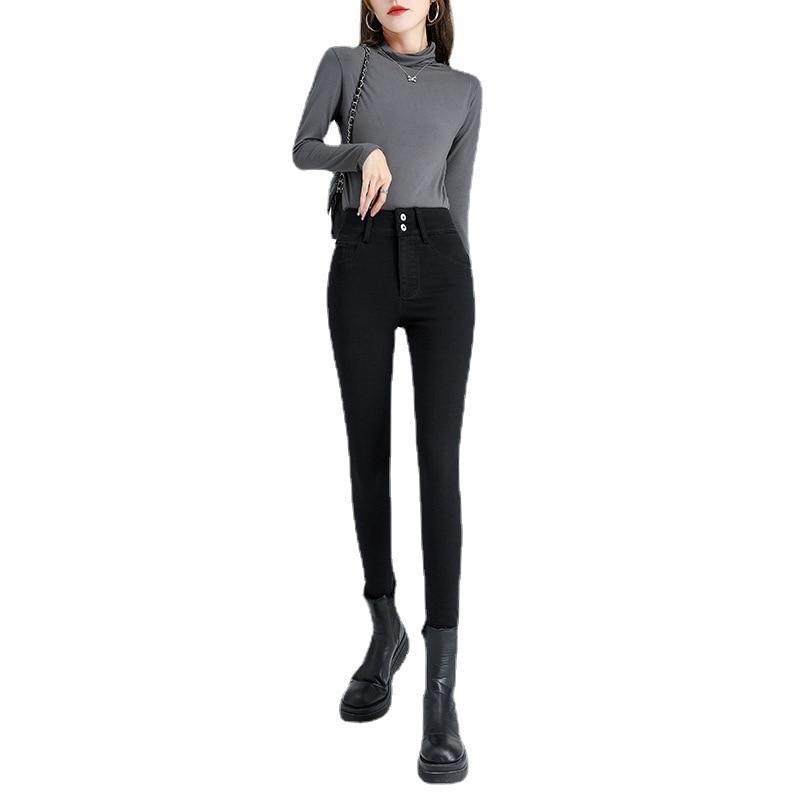 Черные джинсы с высокой талией. Женские универсальные джинсы скинни стрейч 2023 года. 32
