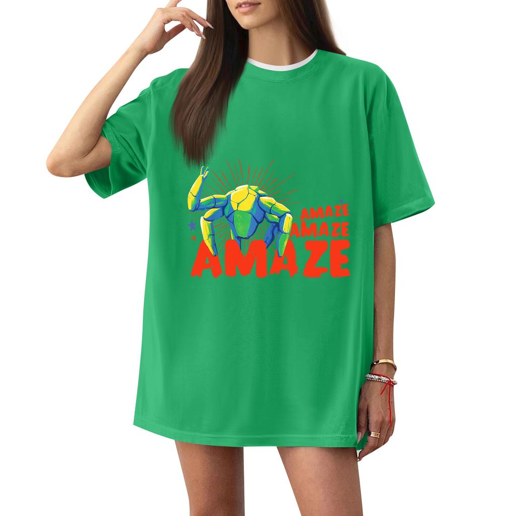 Women's Casual Printed T-Shirt Round Neck Pullover Short Sleeve Top