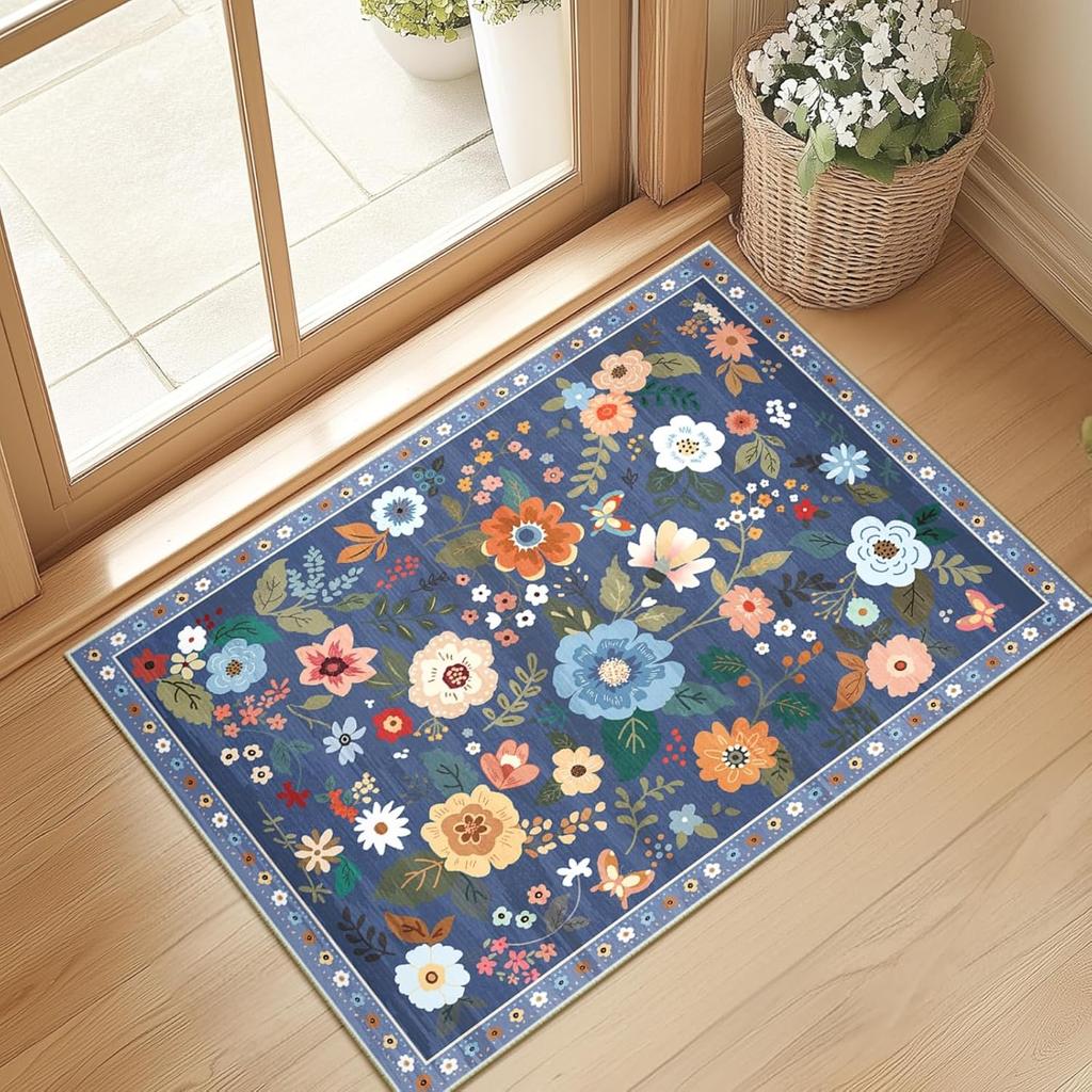 Crystal velvet carpetFloral  Area Rug Machine Washable Soft Print Boho Carpet Non Slip Doormat Low Pile Flower Area Rugs for