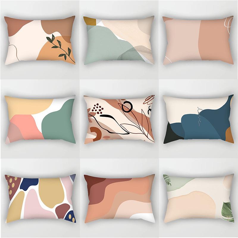 30x50cm Geometric Pillowcase Home Decor Cushion Cover Abstract Leaves Plant Patchwork Rainbow Polyester
