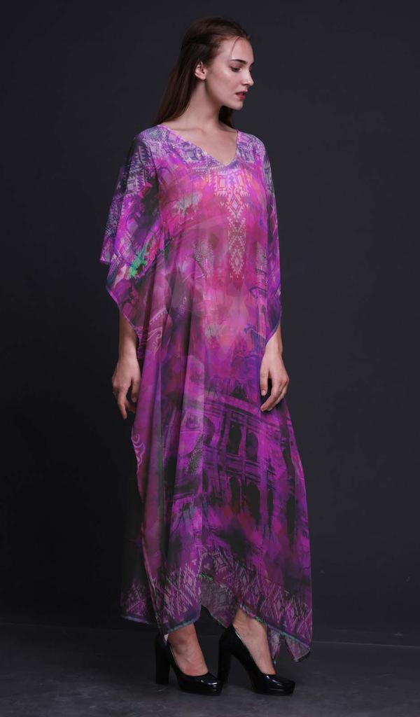 Phagun Mughal Monuments Long Caftan Maxi Dress Beach Swimwear Cover up Womens