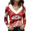 Women's Long Sleeve V-Neck Christmas Top with Collar, Snowflake and Christmas Tree Print