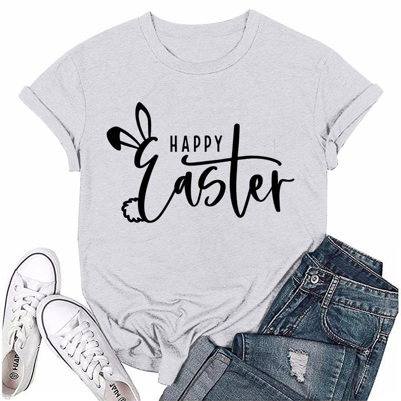 

Женская модная пасхальная принтованная повседневная плиссированная круглая футболка с коротким рукавом XXL белый