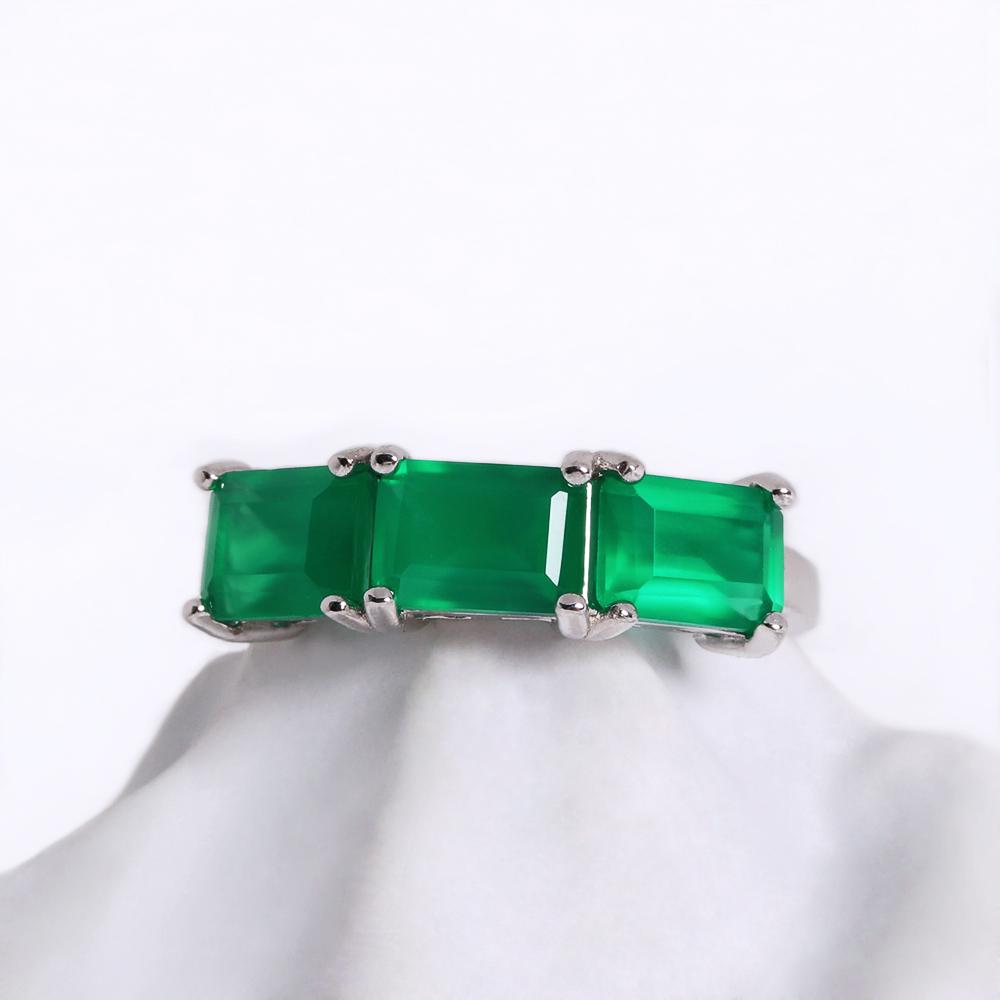Bolaijewelry 1 Piece Classic Fashion Natural Green Agate Ring for Women 925 Sterling Silver Fine Jewelry Anniversary Party Wear