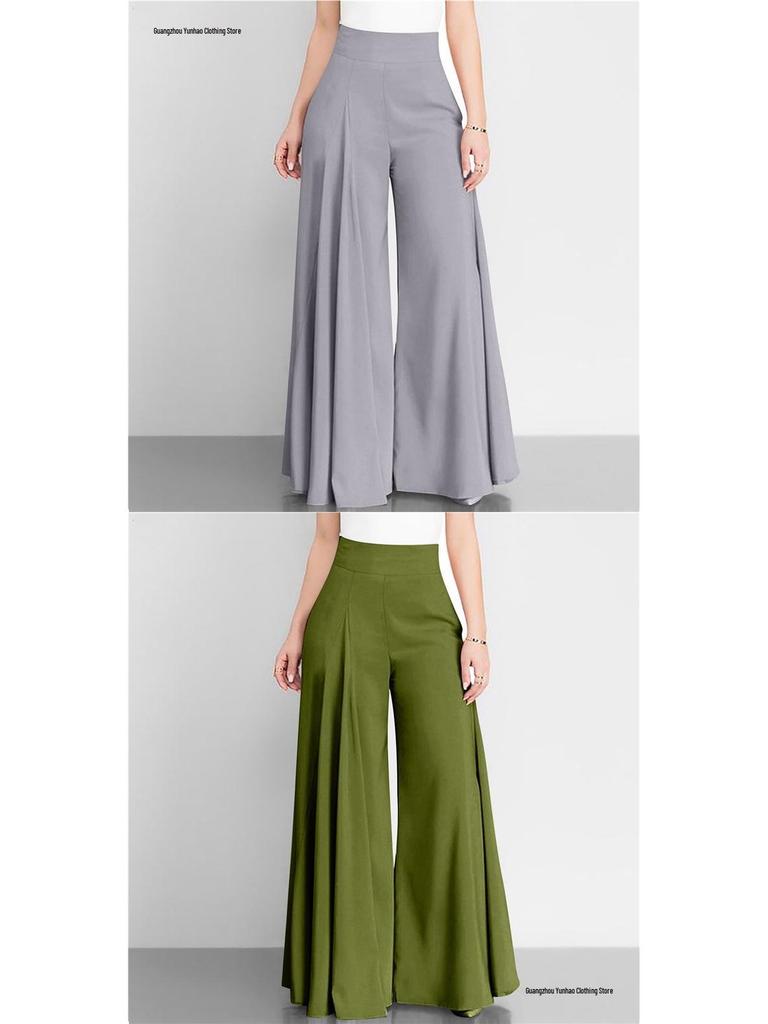 2026 Spring Women's High Waist Wide Leg Casual Pants - Solid Color, Lightweight