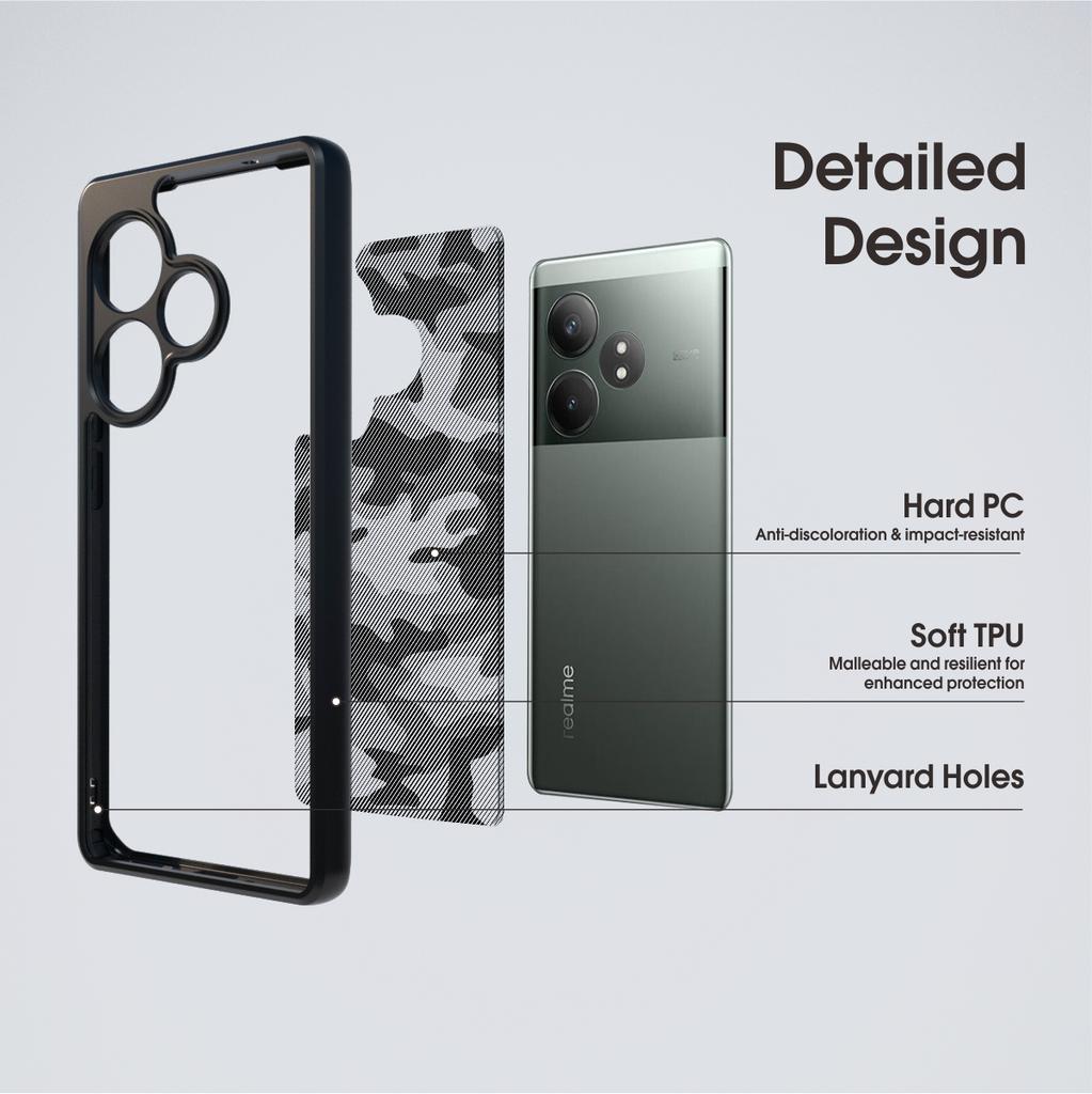 (Comes with Wrist strap)IBMRS for Realme GT Neo6 SE Phone Case,Translucent Matte Shockproof Protective Case Cover ,Camo Black