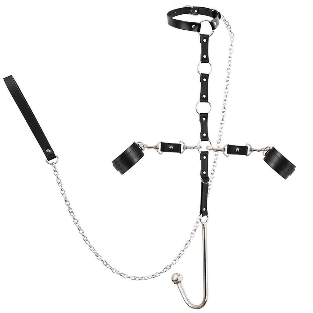 Kinky Collar Handcuffs & Back-Pull Anal Hook Training Restraint Tool