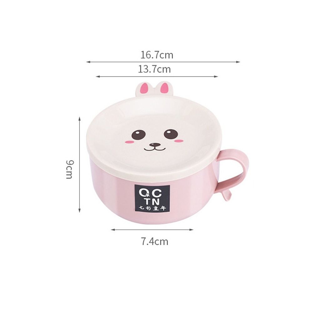 Kreslený japonský králík miska na instantní nudle Nerezová dvouvrstvá miska na rýži Miska na polévku Přenosné nádobí s víčkem Lžíce