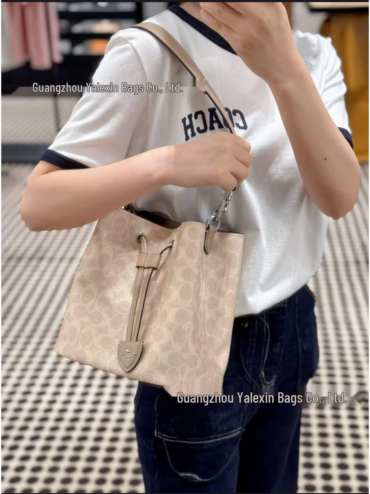 

Сумка-ведро Coach Rowan22 из натуральной кожи - Универсальная ретро-цветочная сумка для руки и через плечо 22*14*21