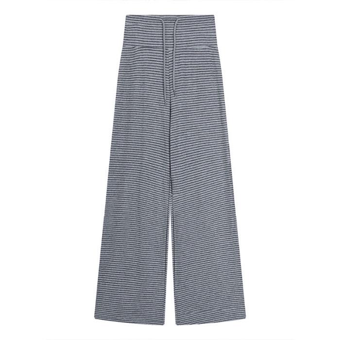 Autumn 2026 Women's Striped Drawstring Casual Pants - Floor-Length, Loose, Slimming Style