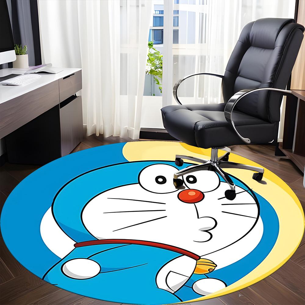 1pcDoraemon Bot Office Round Area Rug, Indoor Mat Suitable For Office, Under Office Chairs Bedroom Living Room Home Decor, Room Deco