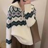 Retro Fair Isle Wool Cashmere Half-Zip Sweater - High Neck, Thickened Knit, Red Women's Christmas Top