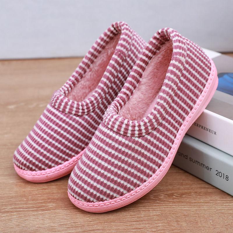 

Зимние хлопковые тапочки женские хлопковые туфли на каблуке милые полосатые домашние хлопковые тапочки противоскользящие теплые плюшевые низкие тапочки для послеродового периода 41