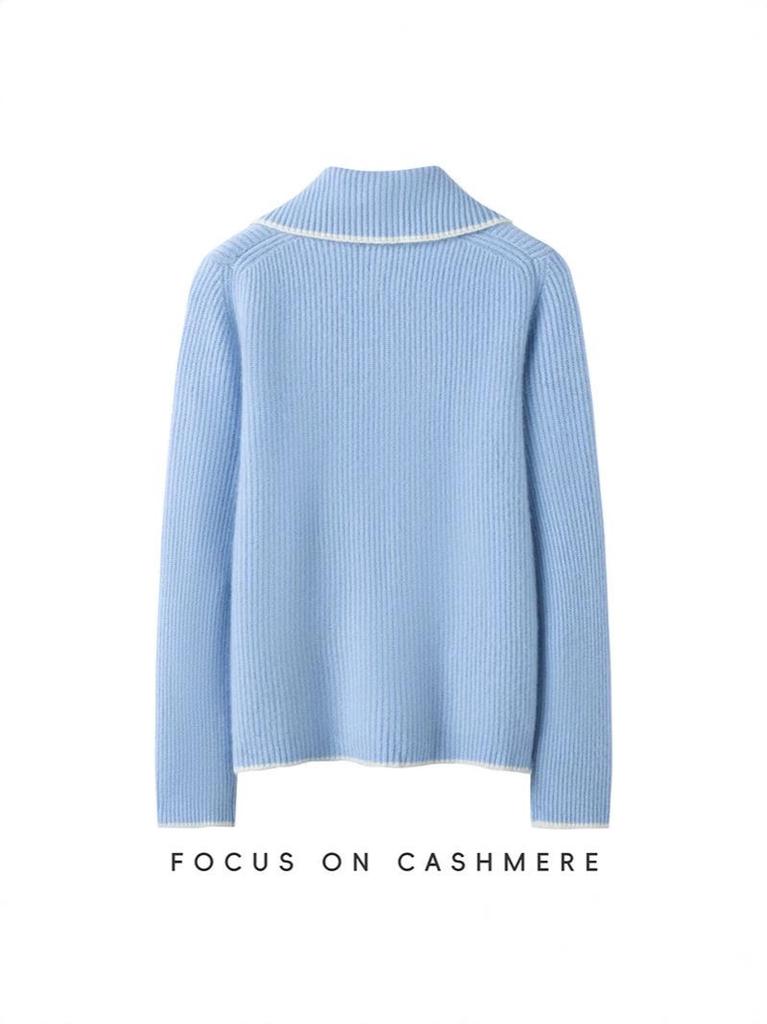 2026 Autumn/Winter Women's Half-Zip Ribbed Cashmere Sweater
