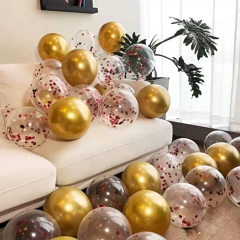 10" Gold Sequin Clear Latex Balloon for Parties & Events