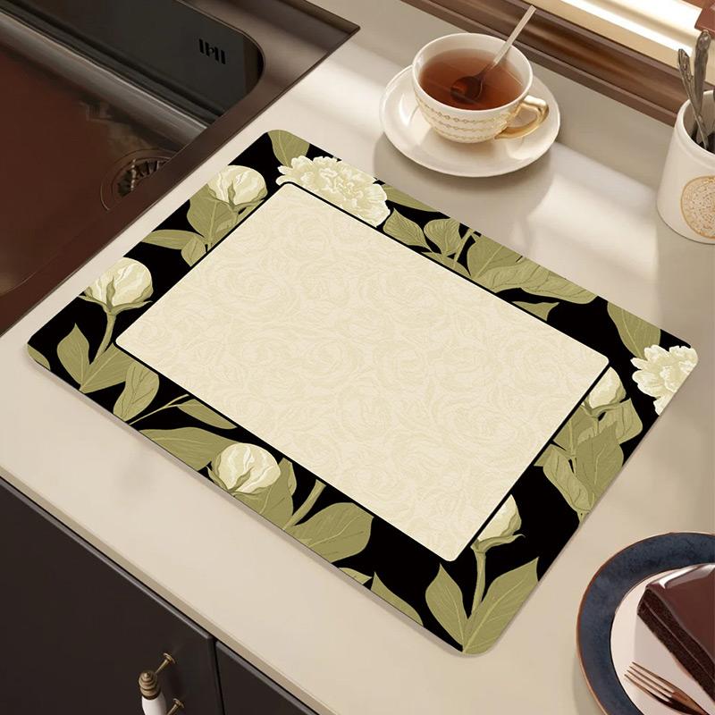Kitchen Drain Mat Countertop Diatom Mud Absorbent Mat Dishes Water Control Mat Coffee Mat Desktop Insulation Tea Mat