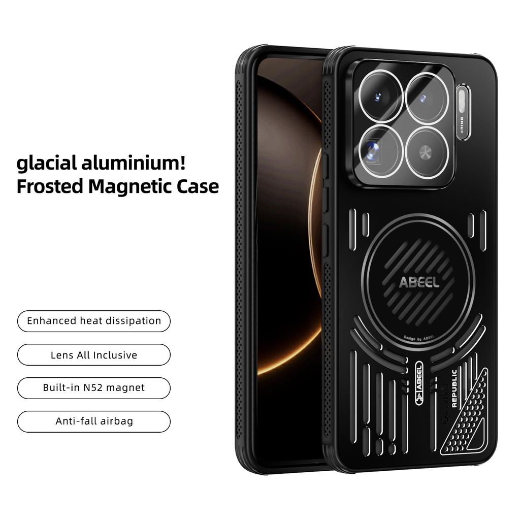 ABEEL For Xiaomi 15S Pro Magnetic Case Aluminium Alloy+PC+TPU Hollow Heat Dissipation Phone Cover