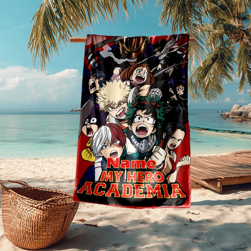Custom Name Ultra-Soft Beach Towel with My Hero Academia Theme,Ideal for Pool - Camping, Diving - Perfect Travel Essential, Vibrant Beach Towel.
