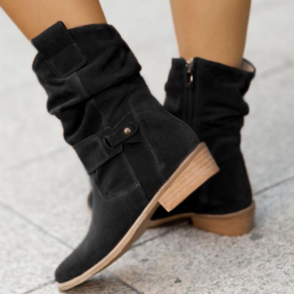 Women Ankle Boots Winter Low Heels Round Plus Size Casual Shoes Faux Suede Female Low Boots Chelsea Boots